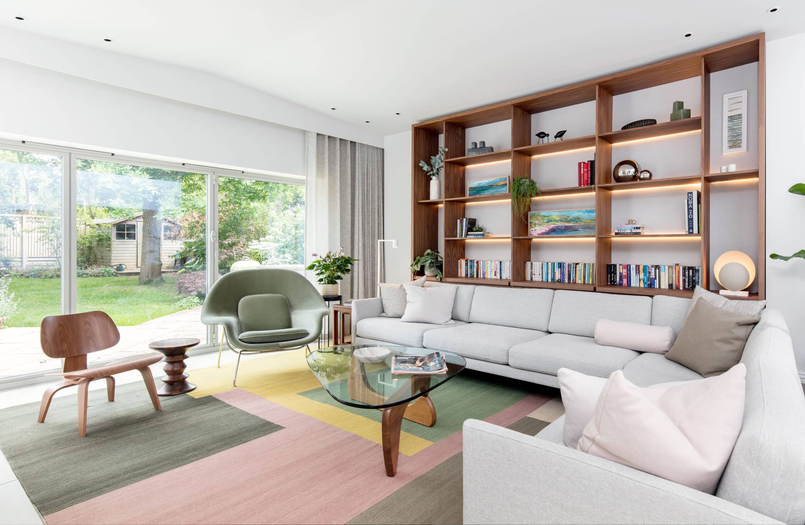 oversized rug echoing the garden colours.